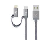 LP® 3.3Feet 1Meter 2 in 1 Combo Lightning Cable 8 Pin and Micro USB Connector Combination Data Sync and Charge Cord Premium Aluminum Connectors Shell for iPhon