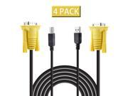 Pack 4 x 1.5M 5ft 15 Pin VGA USB KVM Switch Cable for Keyboard Mouse Printer Line Monitor Male to Male