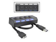 4 Port USB 3.0 HUB Super Speed External Cable Blue LED Indicator ON OFF Switches