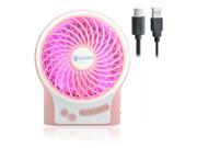 iKKEGOL Mini Portable Wireless USB Li ion Rechargeable Strong Wind Desk Fan Air Cooling LED 3 Gear Speed Adjustable Pink