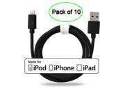 iKKEGOL Pack of 10 Apple Certified MFI iPhone 6 5 5S iPod IOS 7 8 Lightning USB Date Charger Cable Black
