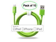 iKKEGOL Pack of 10 Apple Certified MFI iPhone 6 5 5S iPod IOS 7 8 Lightning USB Date Charger Cable Green