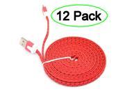iKKEGOL Pack of 12 3M 10ft Flat Braided Fabric Micro USB Date Sync Charger Cable for Android HTC Samsung S3 S4 Red