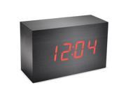 iKKEGOL Portable Double Screen LED Digital Wooden Table Alarm Clock Voice Control Time Temperature Date Display