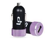 LP Aluminum Circle 2.4 Amps 12W USB Car Charger for Apple and Android Devices Purple