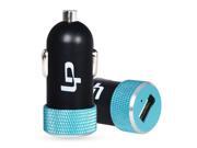 LP Aluminum Circle 2.4 Amps 12W USB Car Charger for Apple and Android Devices Blue