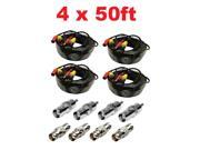 4 x 50ft Video Power Extension Cable CCTV BNC RCA Security Camera Wire Cord