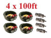 4 Pcs 100ft BNC CCTV Video Power Cable CCD Security Camera DVR Wire Cord