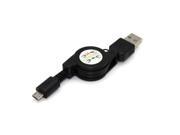 Black 2.6 FT Universal Retractable Micro USB A to USB 2.0 B Male Data Sync Charger Cable Cord