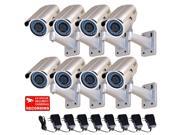 VideoSecu 8 Pack Outdoor Indoor Weatherproof Security Camera 1 3 Pixim DPS WDR Infrared Day Night 690TVL High Resolution IR 48 LEDs OSD Varifocal 6 15mm with 8