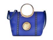 Dasein Studded Zip Accent Emblem Satchel Shoulder Bag Handbag Tablet Bag Blue ARMA10