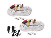 VideoSecu 2 Pack 100ft Audio Video Power Extension Security Camera Cable Wire Cord and 2 Power Supply with Free BNC RCA Adapters c6u