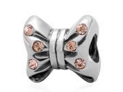 Babao Jewelry Bow Champagne CZ Crystals 925 Sterling Silver Bead fits Pandora European Charm Bracelets