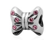 Babao Jewelry Bow Pink CZ Crystals 925 Sterling Silver Bead fits Pandora European Charm Bracelets