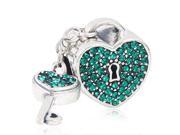 Babao Jewelry Love Heart Dangle Key Green CZ Crystals 925 Sterling Silver Bead fits Pandora European Charm Bracelets