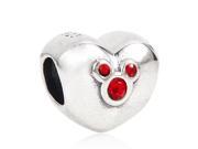Babao Jewelry Love Heart Mouse Red CZ Crystals 925 Sterling Silver Bead fits Pandora European Charm Bracelets