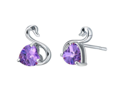 Babao Jewelry Swan Purple Heart 18K Platinum Plated Swarovski Elements Cubic Zirconia Crystals Stud Earrings