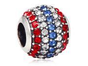 Babao Jewelry Huge Round Red White Blue Lines Czech Crystal Soild Authentic 925 Sterling Silver Bead Fits Pandora Style European Charm Bracelet