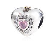 Babao Jewelry Sparkling Crown Heart Pink Czech Crystal Soild Authentic 18K Gold Plated With 925 Sterling Silver Bead Fits Pandora Style European Charm Bracelets