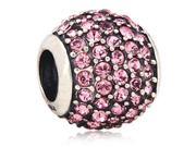 Babao Jewelry Huge Round Pink Czech Crystal Soild Authentic 925 Sterling Silver Bead Fits Pandora Style European Charm Bracelet