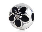 Babao Jewelry Sparkling Black Flower White Czech Crystal Soild Authentic 925 Sterling Silver Bead Fits Pandora Style European Charm Bracelets