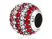 Babao Jewelry Huge Round Red White Lines Czech Crystal Soild Authentic 925 Sterling Silver Bead Fits Pandora Style European Charm Bracelet