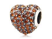 Babao Jewelry Sparkling Sweet Heart Mocca Czech Crystal Soild Authentic 925 Sterling Silver Bead Fits Pandora Style European Charm Bracelets