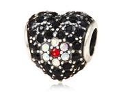 Babao Jewelry Sparkling Sweet Heart Black White Flower Czech Crystal Soild Authentic 925 Sterling Silver Bead Fits Pandora Style European Charm Bracelets