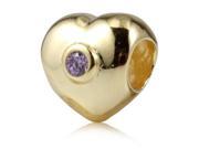 Babao Jewelry Sparkling Gold Heart Purple Czech Crystal Soild Authentic 18K Gold Plated With 925 Sterling Silver Bead Fits Pandora Style European Charm Bracelet