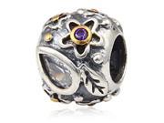 Babao Jewelry Sparkling Leave Flower Purple Czech Crystal Soild Authentic 18K Gold Plated With 925 Sterling Silver Bead Fits Pandora Style European Charm Bracel