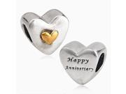 Babao Jewelry Sweet Heart Happy Anniversary Soild Authentic 18K Gold Plated With 925 Sterling Silver Bead Fits Pandora Style European Charm Bracelets