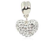 Babao Jewelry White Love Heart 925 Sterling Silver Czech Crystal Dangle Bead Fits Pandora Europen Style Charm Bracelets