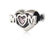 Babao Jewelry Sparkling Heart MOM Rosaline Czech Crystal Soild Authentic 925 Sterling Silver Bead Fits Pandora Style European Charm Bracelets