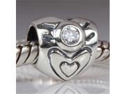 Babao Jewelry Sparkling Love Heart White Czech Crystal Soild Authentic 925 Sterling Silver Bead Fits Pandora Style European Charm Bracelets