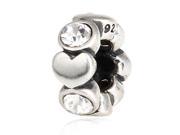 Babao Jewelry Sparkling Heart White Czech Crystal Soild Authentic 925 Sterling Silver Bead Fits Pandora Style European Charm Bracelets