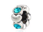 Babao Jewelry Sparkling Heart Turquoise Czech Crystal Soild Authentic 925 Sterling Silver Bead Fits Pandora Style European Charm Bracelets