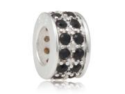 Babao Jewelry Black Double Lines Czech Crystal Soild Authentic 925 Sterling Silver Spacer Bead Fits Pandora Style European Charm Bracelets