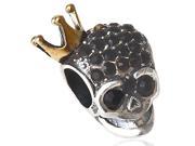 Babao Jewelry Sparkling Black Skull With 18K Gold Plated Crown Czech Crystal Soild Authentic 925 Sterling Silver Bead Fits Pandora Style European Charm Bracelet