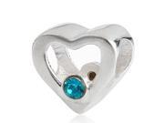 Babao Jewelry Sparkling Double Heart Turquoise Czech Crystal Soild Authentic 925 Sterling Silver Bead Fits Pandora Style European Charm Bracelets