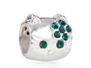 Babao Jewelry Sparkling Lovely Cat Green Czech Crystal Soild Authentic 925 Sterling Silver Bead Fits Pandora Style European Charm Bracelets