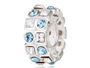Babao Jewelry Sparkling Double White Light Blue Czech Crystal Soild Authentic 925 Sterling Silver Bead Fits Pandora Style European Charm Bracelets