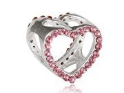 Babao Jewelry Sparkling Hollow Heart Pink Czech Crystal Soild Authentic 925 Sterling Silver Bead Fits Pandora Style European Charm Bracelets