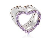 Babao Jewelry Sparkling Hollow Heart Mauve Czech Crystal Soild Authentic 925 Sterling Silver Bead Fits Pandora Style European Charm Bracelets