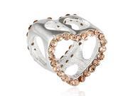 Babao Jewelry Sparkling Hollow Heart Coral Czech Crystal Soild Authentic 925 Sterling Silver Bead Fits Pandora Style European Charm Bracelets