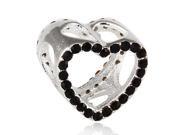 Babao Jewelry Sparkling Hollow Heart Black Czech Crystal Soild Authentic 925 Sterling Silver Bead Fits Pandora Style European Charm Bracelets