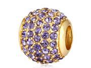 Babao Jewelry Huge Round Purple Czech Crystal Soild Authentic 18K Gold Plated With 925 Sterling Silver Bead Fits Pandora Style European Charm Bracelet