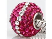 Babao Jewelry Round Fuchsia White Line CZ Crystals Bead with 925 Sterling Silver Single Core Fits Pandora European Charm Bracelet