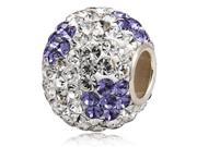 Babao Jewelry Round White Purple Flower CZ Crystals Bead with 925 Sterling Silver Single Core Fits Pandora European Charm Bracelet