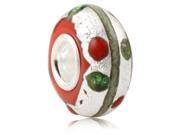 Babao Jewelry Red Green Dot Green Line Murano Glass Silver Foil Bead 925 Sterling Silver Core fits Pandora European Charm Bracelets