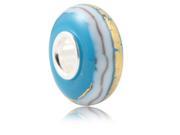 Babao Jewelry Sky Blue Brown White Line Murano Glass Gold Foil Bead 925 Sterling Silver Core fits Pandora European Charm Bracelets